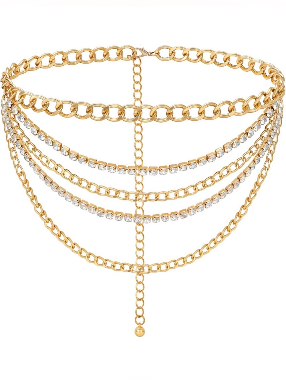 Gold Draped Multi-Chain Rhinestone Waist Belt - Picture 7 of 12
